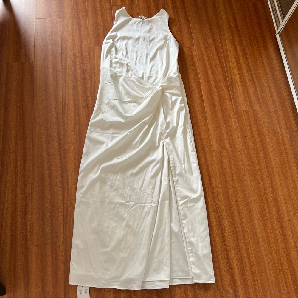 Abercrombie & Fitch Draped Wrap Skirt Maxi Dress Satin Sleeveless Slit White XL - Picture 5 of 16